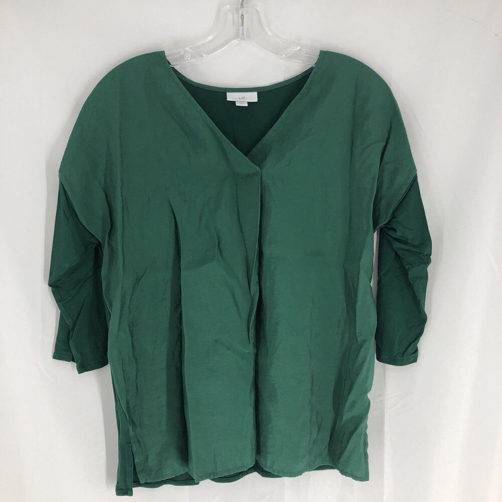 J Jill Green Blouse Modal Front V-Neck 3/4 Sleeve Petite Small